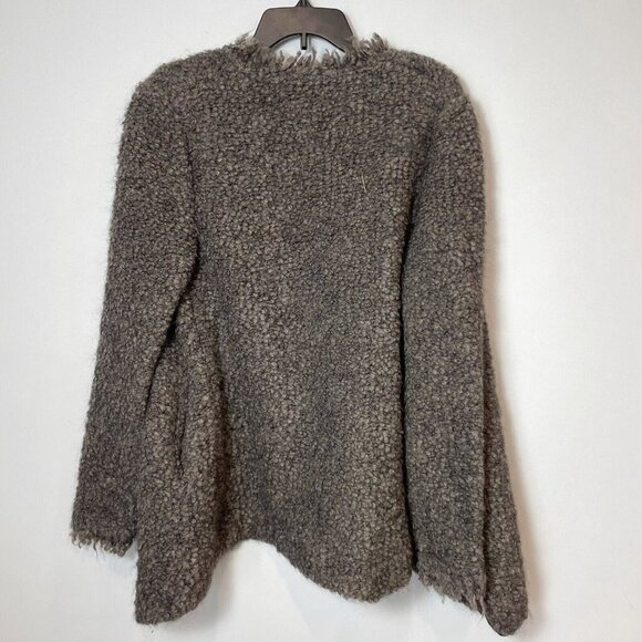 IRO Womens Campbell Long Sleeve Cardigan Jacket Brown 42 Pocket Fringed Tweed - Picture 2 of 8